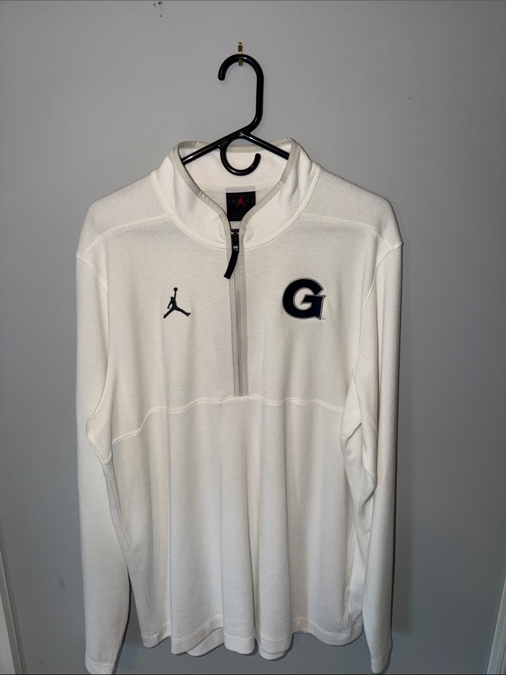 Jordan White Quarter-Zip Pullover with Navy Georgetown G